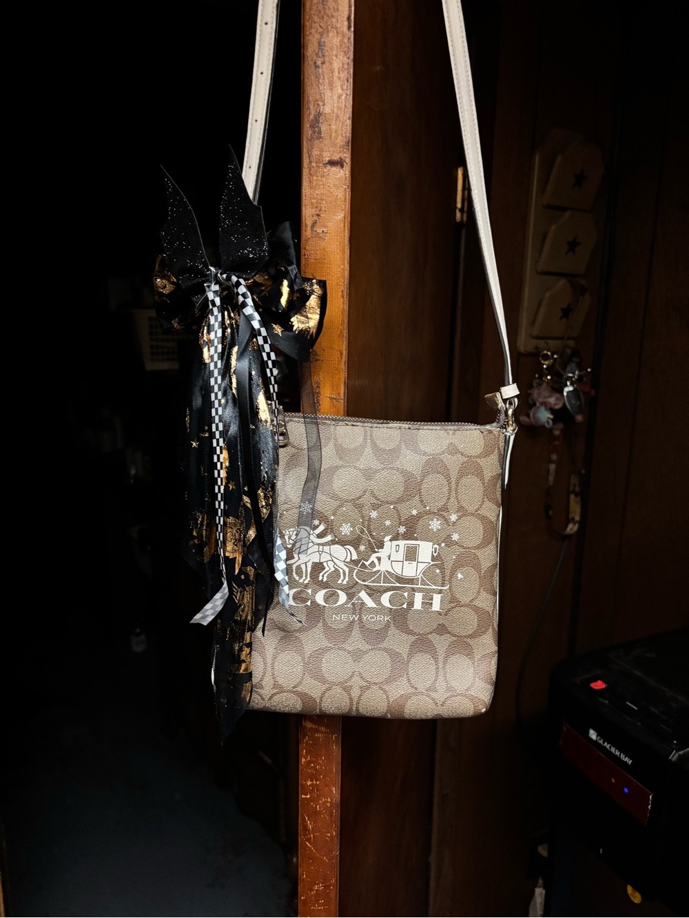 Coach Beige Monogram Crossbody with White Logo halloween bows included